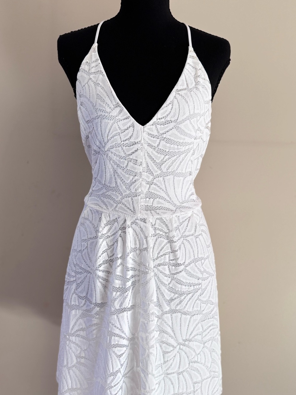 Express White Beaded V-Neck Backless Spaghetti Strap Dress